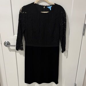 Draper James Elegant Black Lace and Velvet Long Sleeve Dress